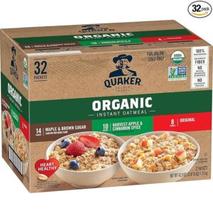 QUAKER Instant Oatmeal, USDA Organic, Non-GMO Project Verified, 3 Flavor Variety Pack, Individual Packets, 32 Count (Pack of 1)