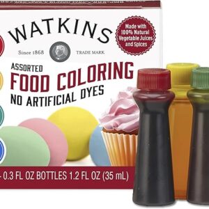 Watkins Assorted Food Coloring, 1 Each Red, Yellow, Green, Blue, Total Four 0.3 oz bottles, 4 Count (Pack of 1)